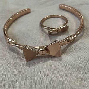 TED BAKER ROSE GOLD CUFF WITH BEDAZZLED BOW BUNDLE WITH MATCHING RING